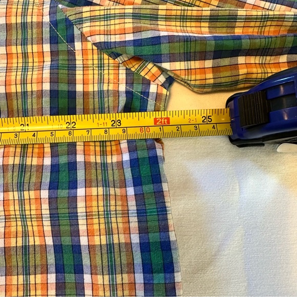 IZOD Men’s Large Long Sleeve Green, Yellow, Blue, Orange Plaid Shirt 100% Cotton - Picture 5 of 11